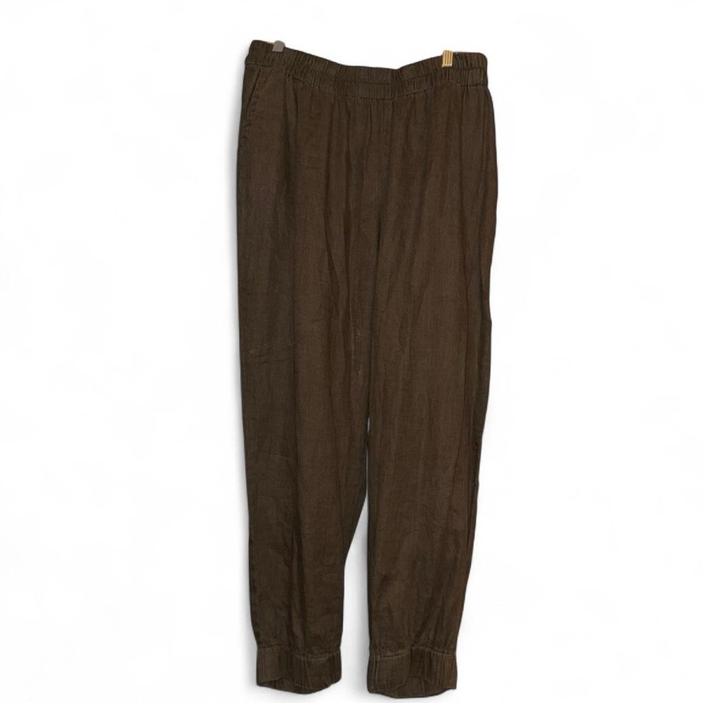 Flax Women’s Olive Green Linen Elastic Waist Jogger Pants Sz L